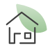 een icoon met een huis en een groen blad
