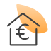 Icoon huis met euroteken oranje vlakje - 72x72